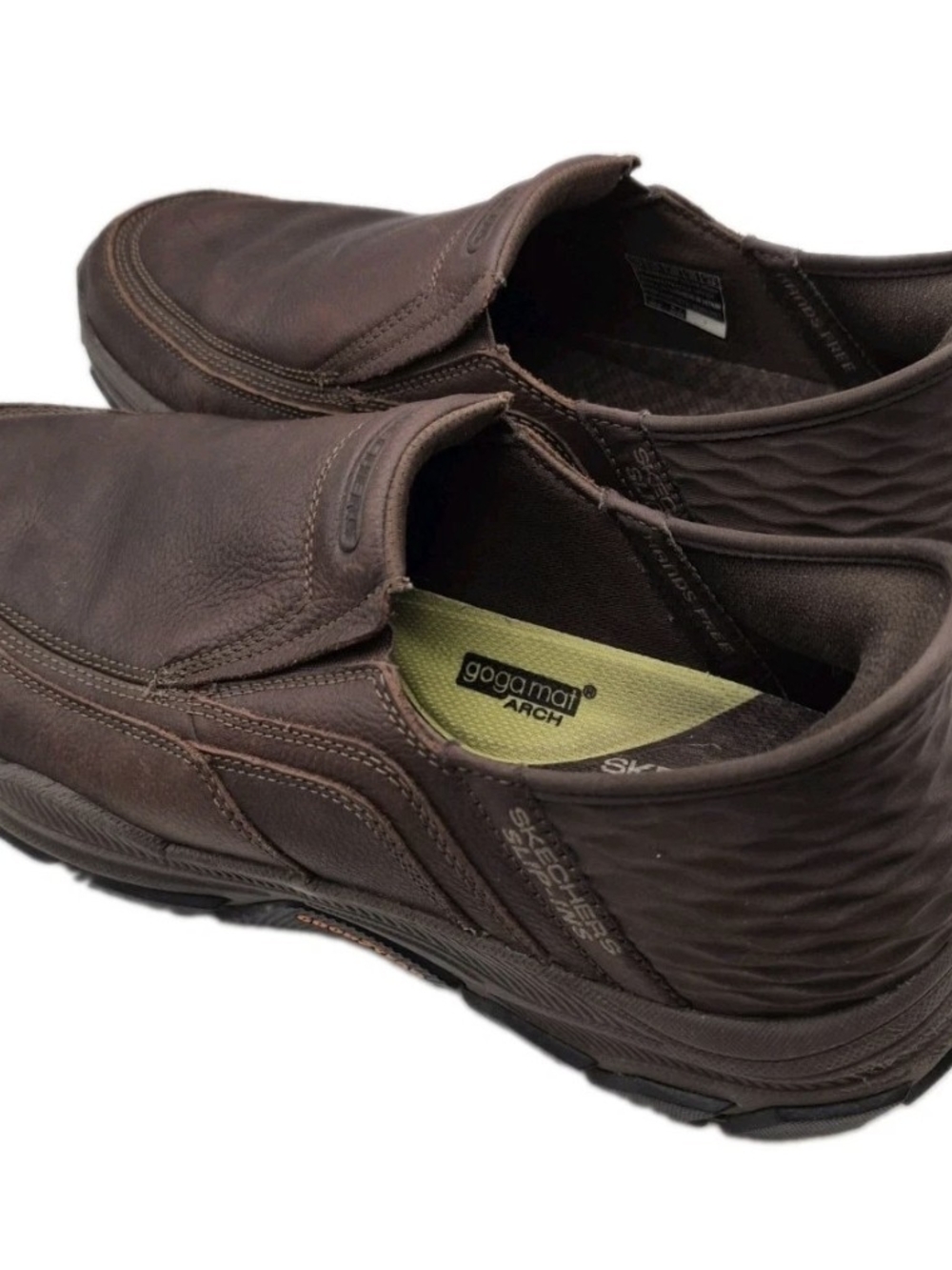 Skechers Hands Free Slip-Ins Arch Fit Men Brown Leather Goodyear Shoes US 12